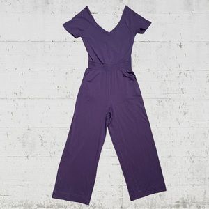 NWT Pact Organic Cotton Cross Back Jumpsuit Purple Size Small